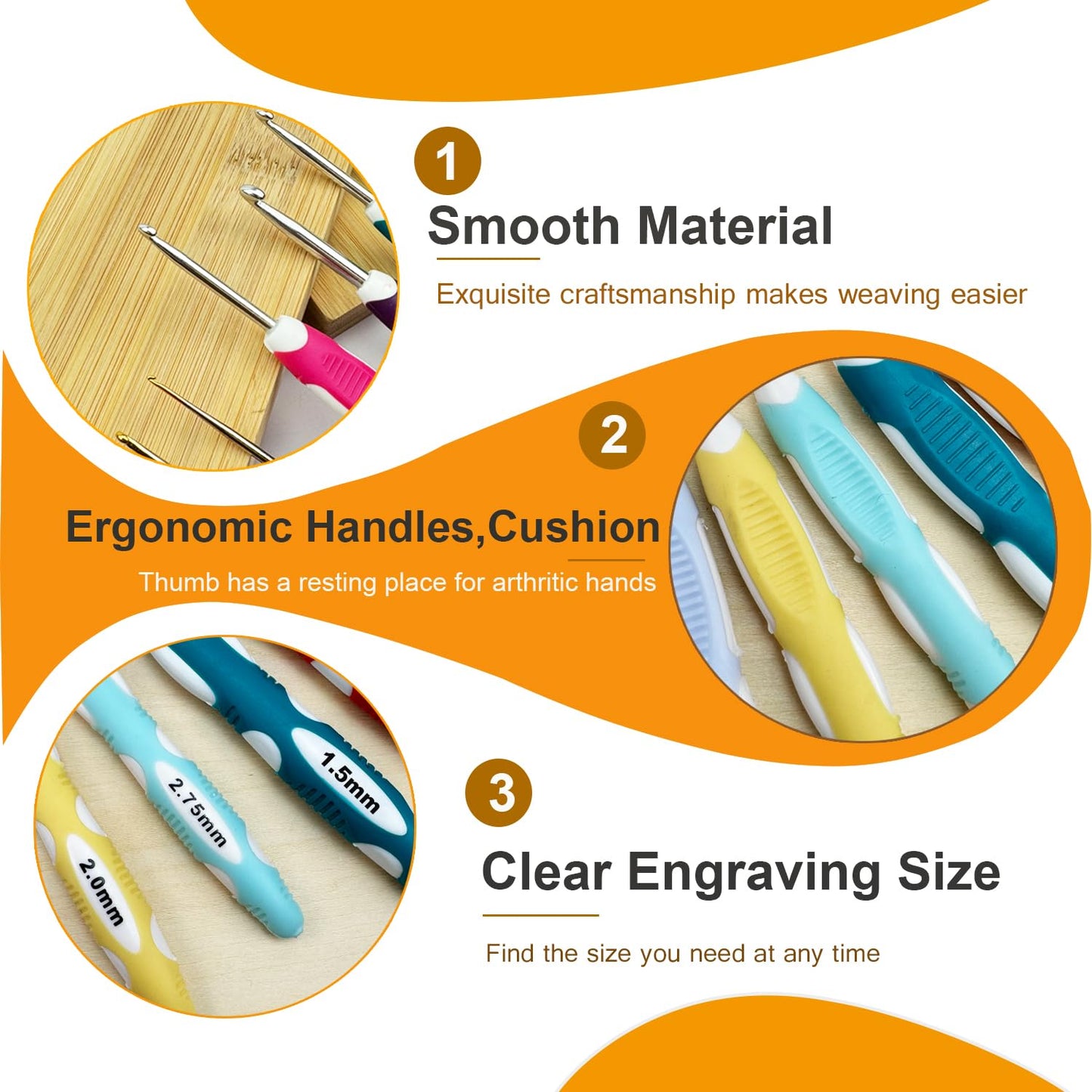 Mdoker 21 Sizes Crochet Hooks Set,Ergonomic Crochet Hook with Case for Arthritic Hands,Complete Crochet Set for Beginners & Crochet Lovers(0.8mm-10mm)