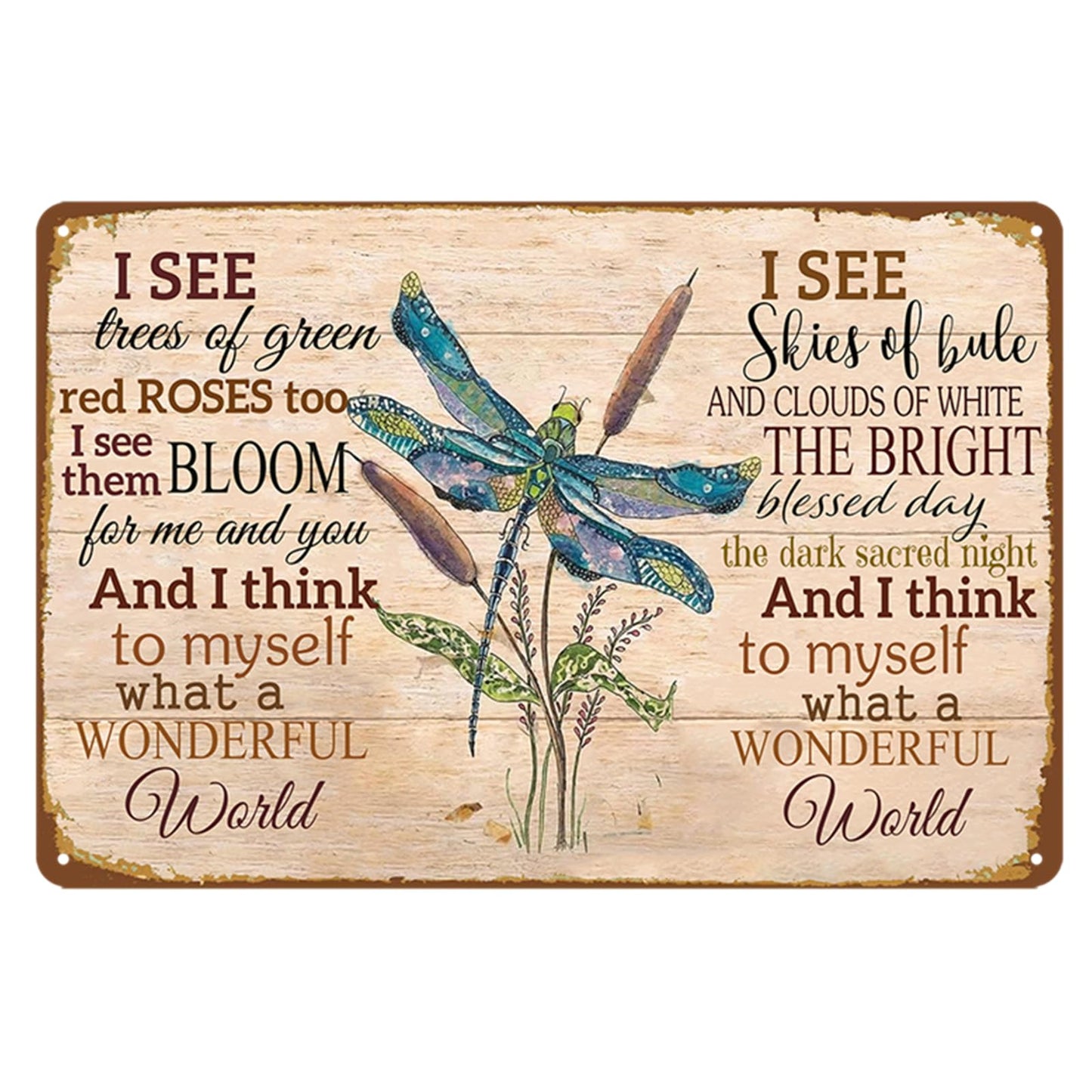 Dragonfly Metal Sign Tin Signs Garden Wall Art Decor Outdoor What A Wonderful World Sign Wall Plaques 8×12 Inches