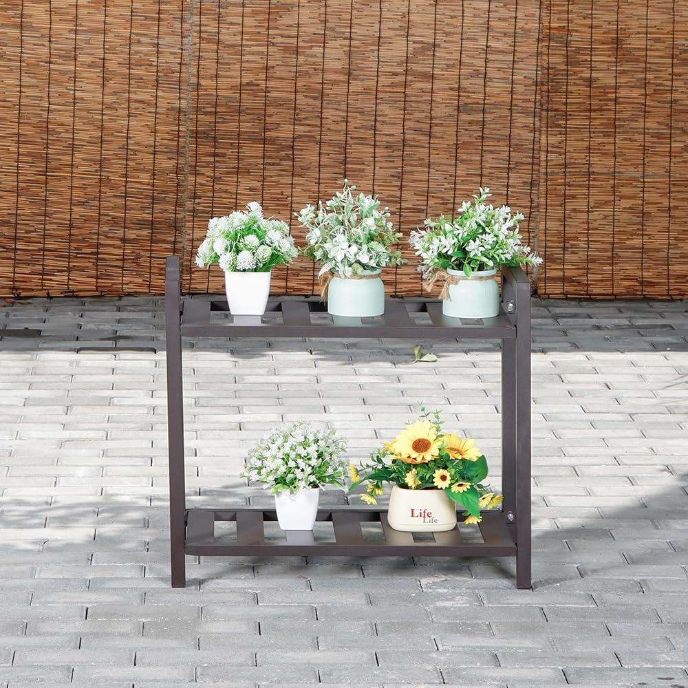 DHYGOTFUR Versatile Indoor/Outdoor Plant Stand – High-Strength Aluminum with 300 LBS Load Capacity - Ideal Decor for Patios, Gardens, Living Rooms | L21.6 x W11.8 x H22 inches