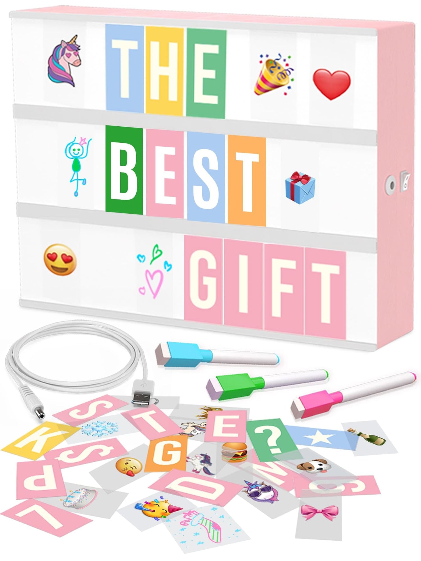 Pink Cinema Light Box with 312 Letters, Emojis & 3 Markers - Led Light Box Sign for Home & Pink Room Decor - Premium Light Up Letter Board - Best Gift Idea for Women & Girls on Christmas or Birthdays