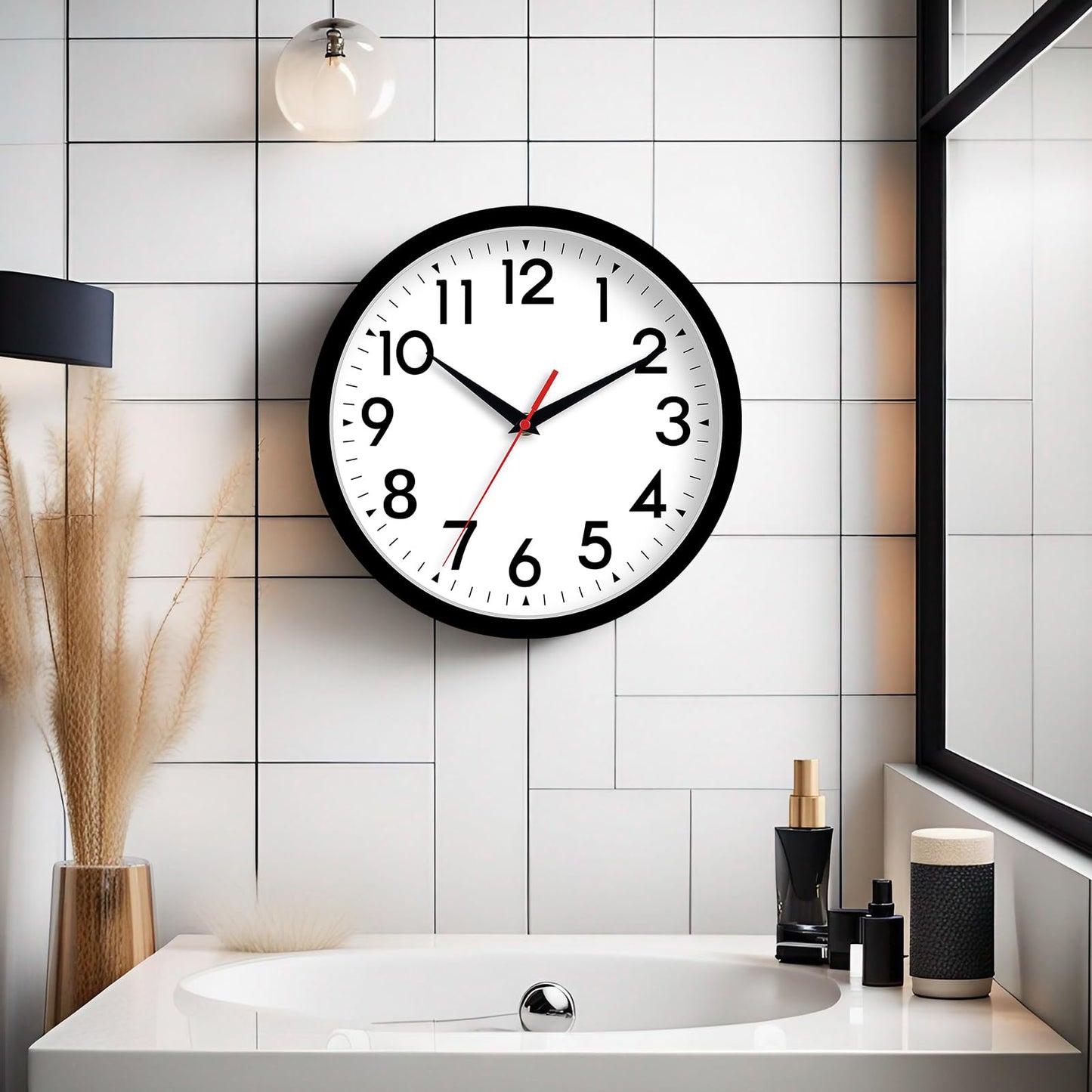DAXSMY 12 Inch Wall Clock Silent Non-Ticking Battery Operated Analog Clock Decorative for Office Kitchen Outdoor Living Room Classroom Bedroom Bathroom School(Black)