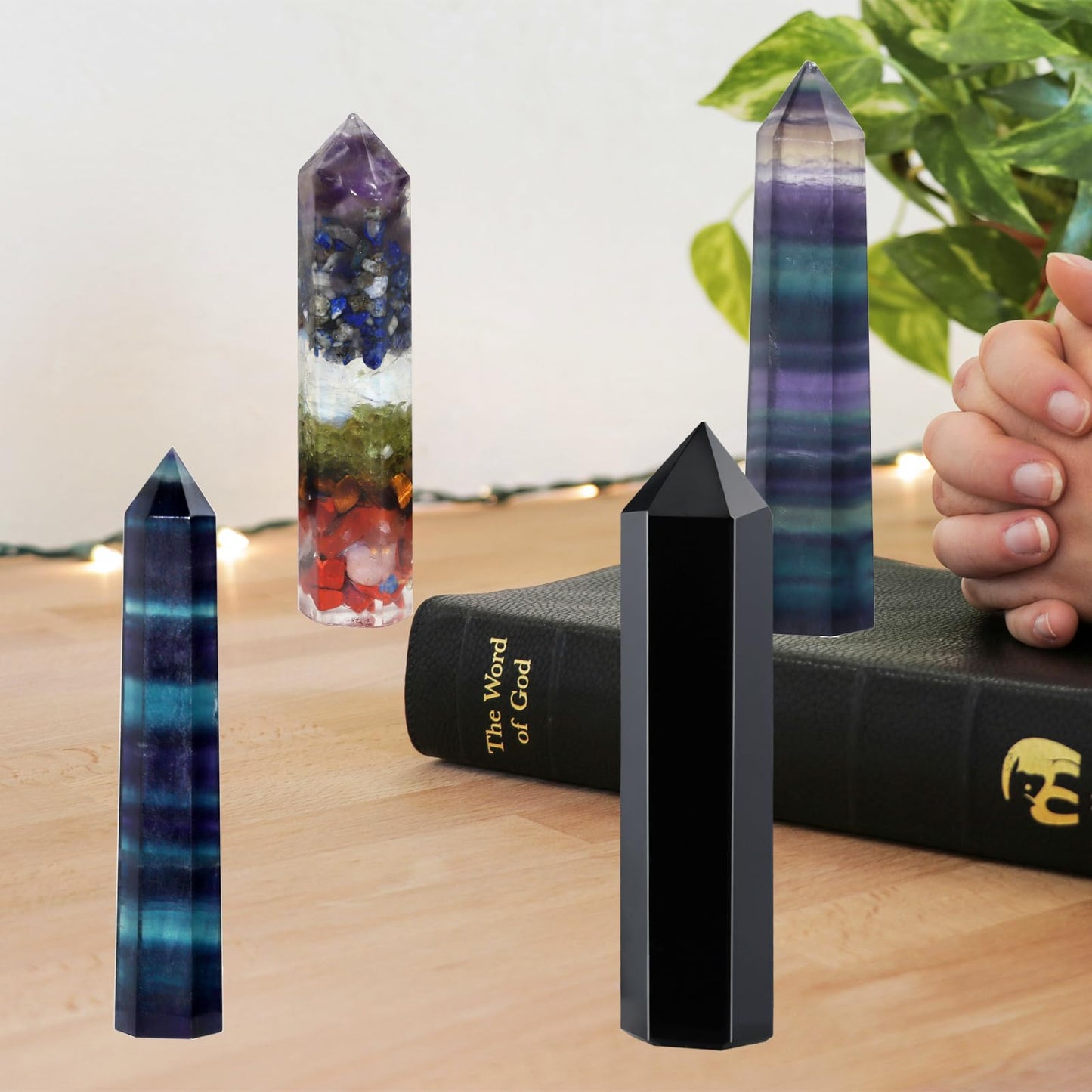Fluorite Healing Crystals Wand, 3" Natural Crystals and Healing Stones, Polishing Reiki Energy Gemstones Crystal Points for Meditation Spiritual Decor Gifts for Women (Rainbow Fluorite-Large)