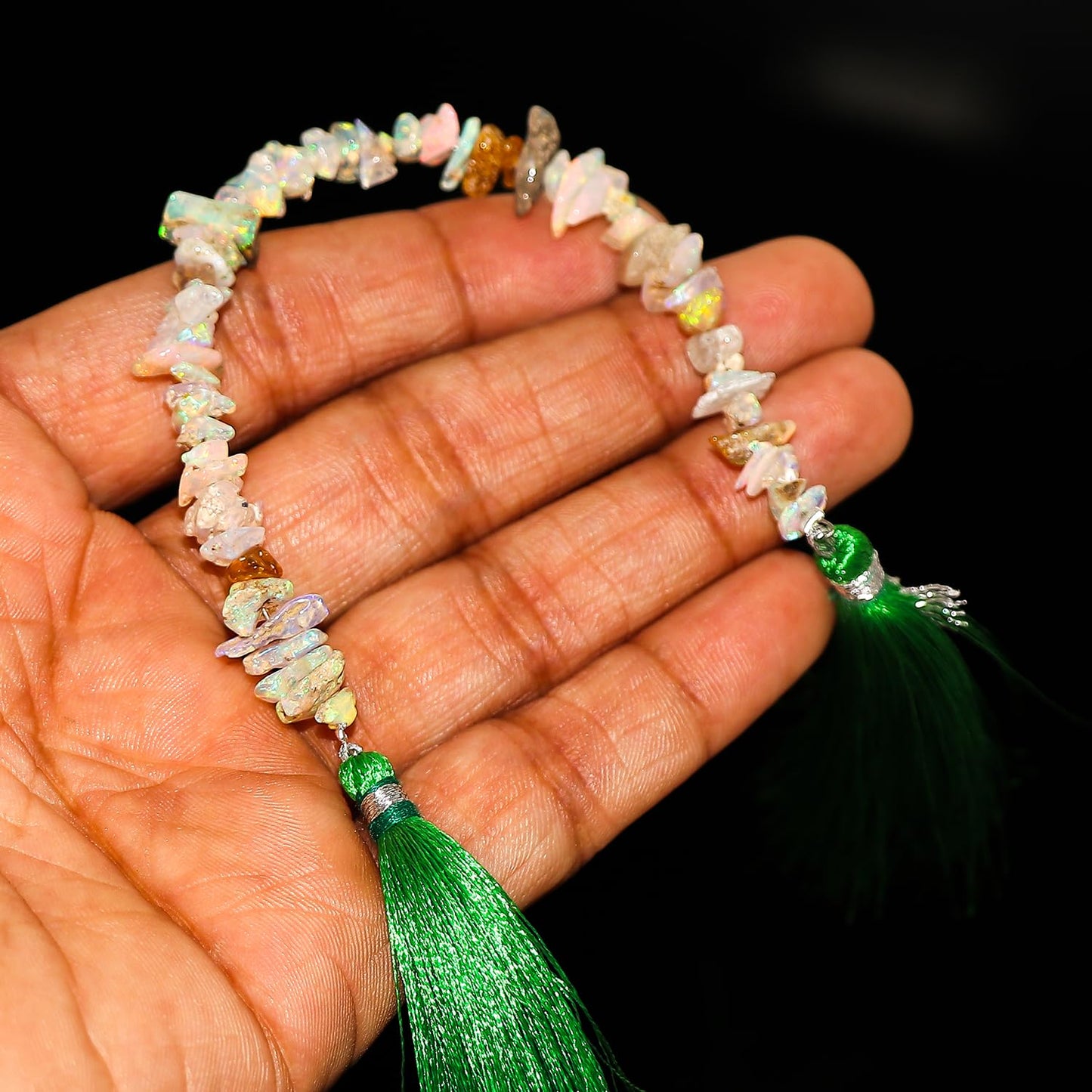 ColouredRocks ETHIOPIAN OPAL DRILLED STRAND 5" INCH WITH TASSELS, Raw Crystals, Raw Stones, Rough Gemstones, Jewelry Making Supply, DIY, Crafts (20 CARATS)