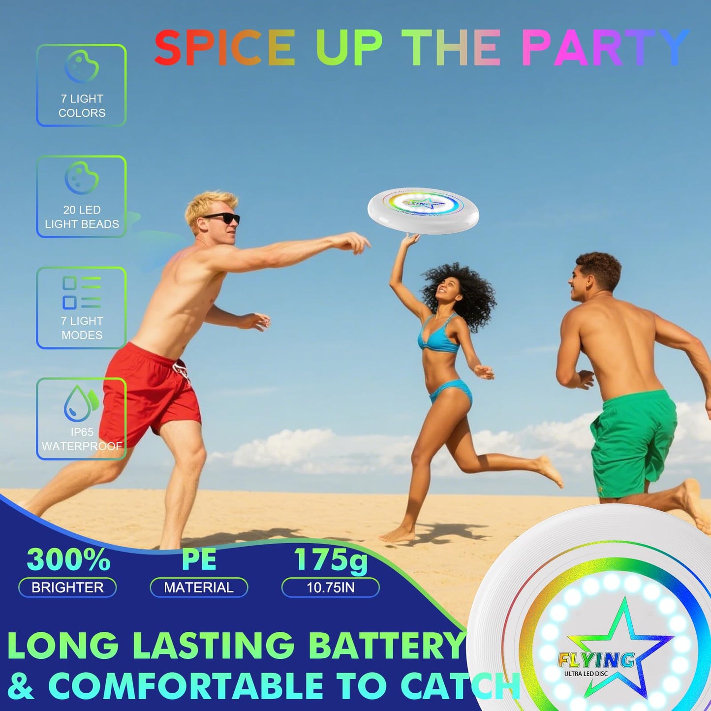 Umnodobn Light Up Flying Disc Toy Kids, Adults, Teens – 7 Glow in the Dark Modes, 22 Bright LEDs, Rechargeable, Outdoor Flying Sport Disc for Night Games, Family Fun, Beach, Park, Camping