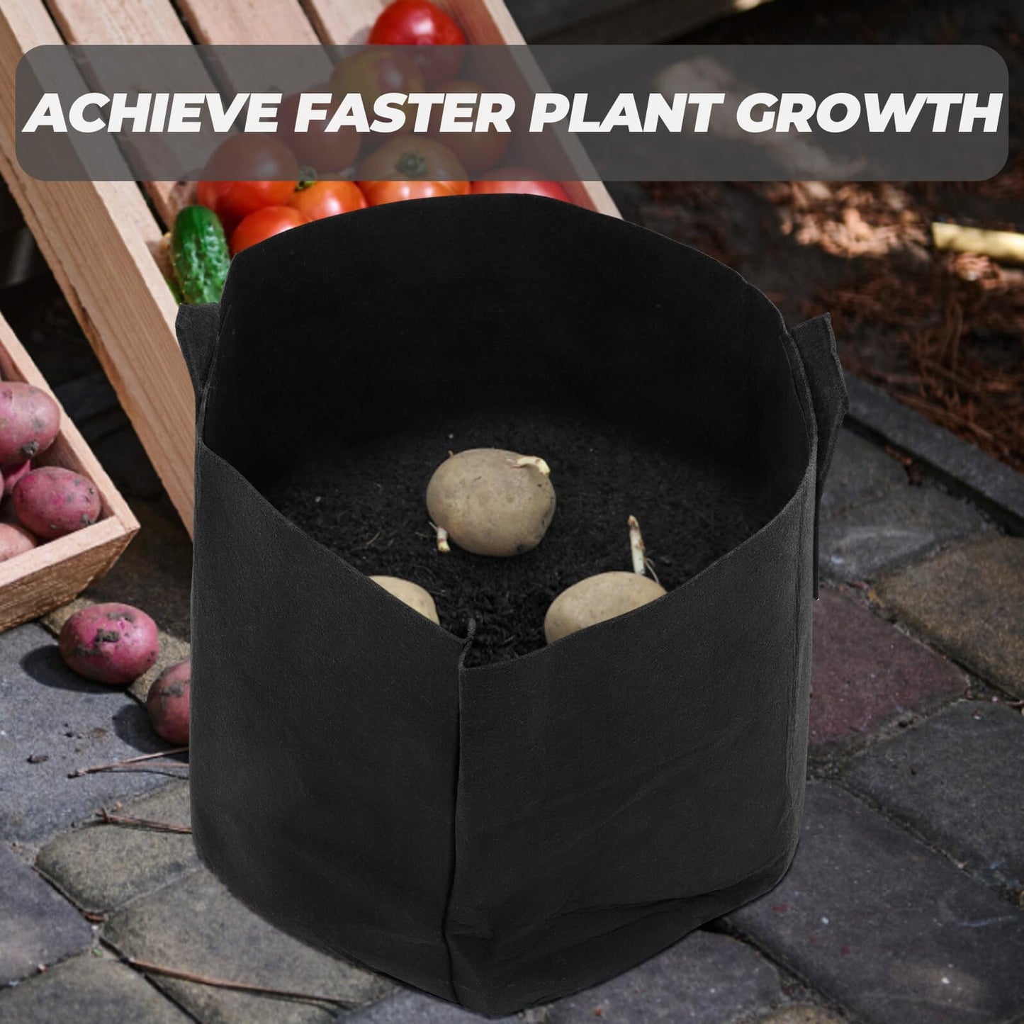 TOYZFRIENDY 2pcs 15 Gallon Black Fabric Plant Grow Bags for Potato and Vegetable Gardening, Thickened Nonwoven Nursery Containers with Aeration for Outdoor Patio and Lawn Use