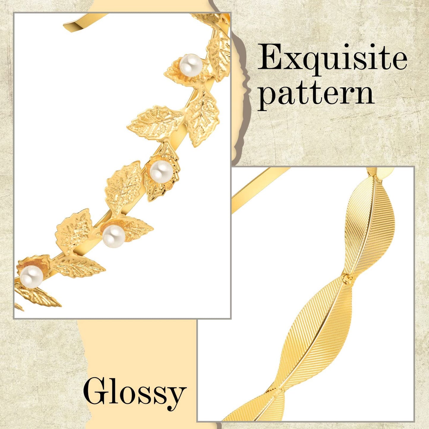 Kacctyen 6 Pcs Gold Leaf Wedding Headbands Set Flower Faux Pearls Headband Golden Bridal Tiara Greek Queen Crown Headpiece Metal Laurel Leaf Hairband for Women Costume Hair Accessories