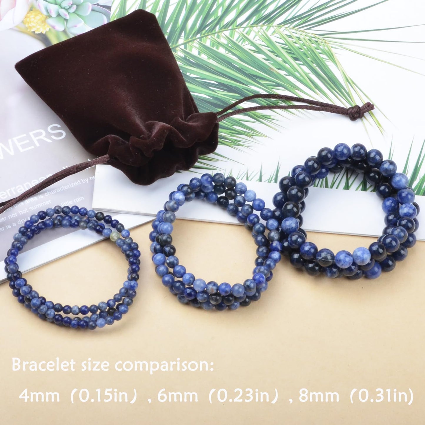 CHCCOYE 6mm Natural Healing Gemstone Bracelet Handmade Yoga Stretch Elastic Bracelet Stress Relief Crystal Jewelry for Men and Women (6mm, Blue Sodalite)