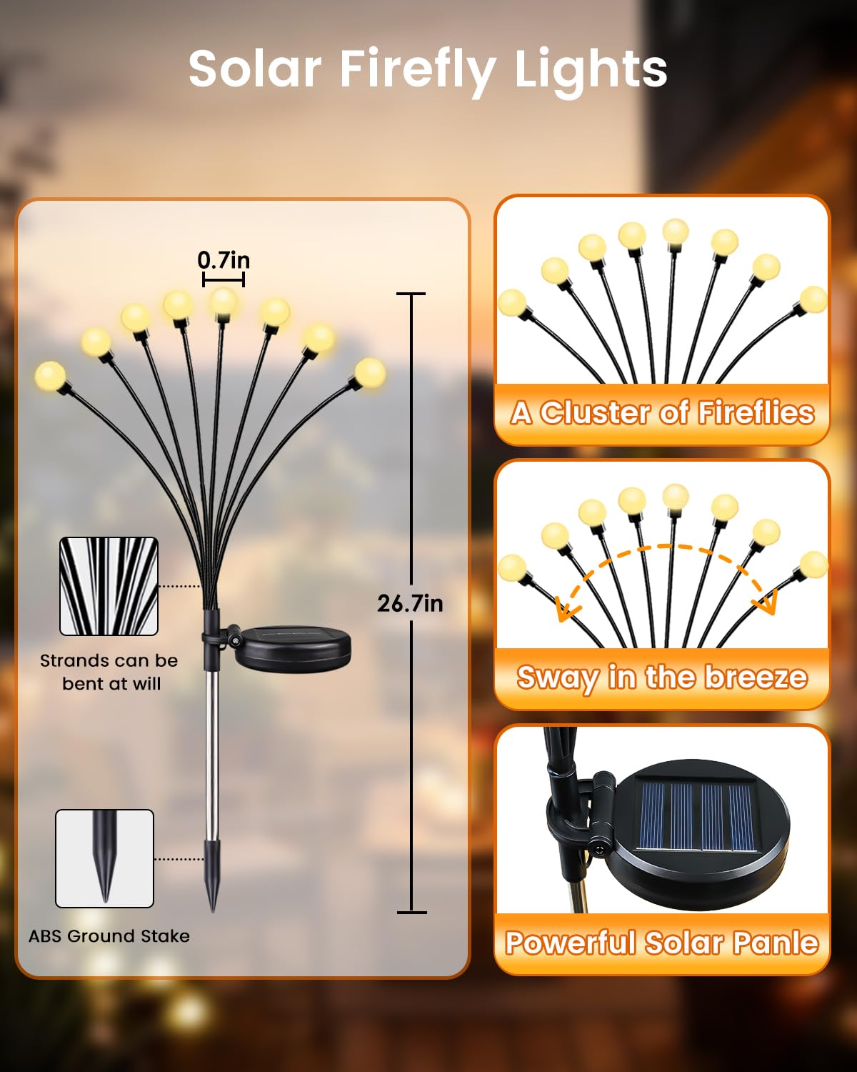 OZS 6 Pack Total 48 LED Solar Garden Lights Fairy Outdoor - Solar Firefly Lights Outdoor, Sway by Wind, Waterproof for Garden Patio Pathway Fairy Decoration (Warm White)