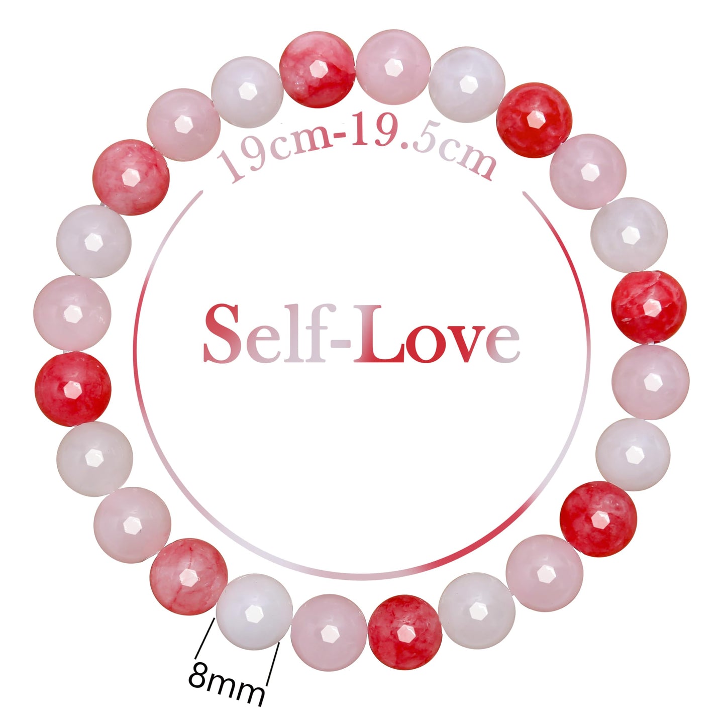 BONNY BOXX Mixed 8mm Natural Stone Bracelet for Love, Handmade Stretch Pink Quartz White Jade Bracelet Adjustable Crystal Healing Jewelry for Unisex Spiritual Gift