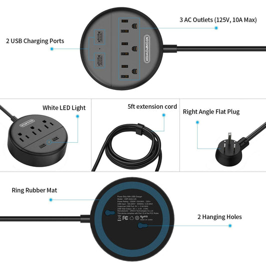NTONPOWER Desktop Power Strip and Tower Power Strip with USB Bundle, Black Extension Cord for Home, Office, Dorm Essential