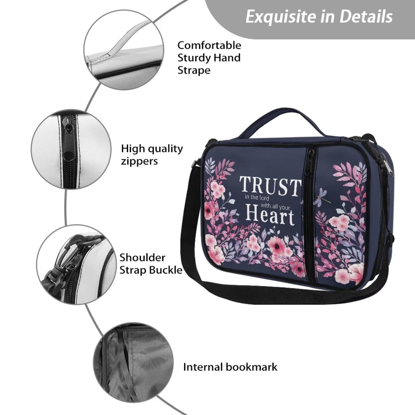Salabomia Bible Bags and Totes for Women with Verse, Portable Multi-Functional Bible Study Supplies Kit for Women Girls, Large Bible Covers for Women with Shoulder Strap Handle, Blue and Pink