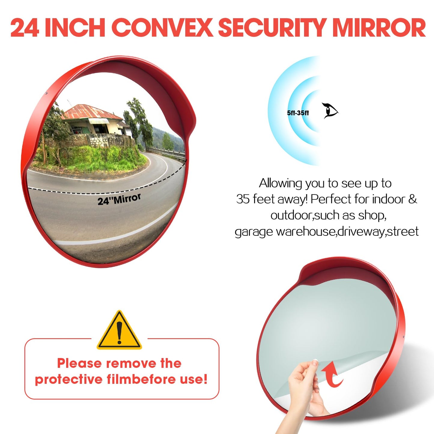 Convex Traftic Mirror - 24" Outdoor Driveway & Security Parabolic Safety Mirrors, Acrylic Blind Spot Mirror for Garage Retail Stores