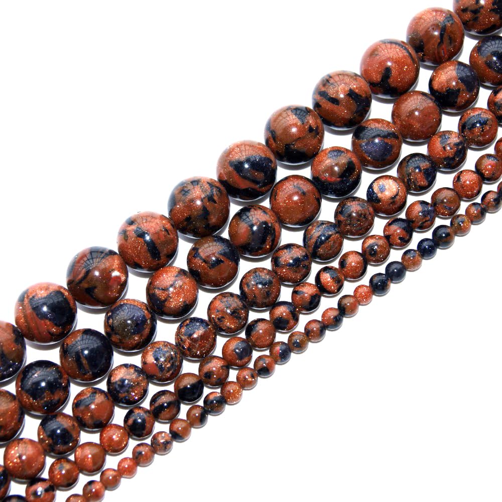 10mm Blue Gold Sand Stone Mixed Sandstone Beads Round Semi Precious Gemstone Loose Beads for Jewelry Making 14"(36-38pcs/strand)