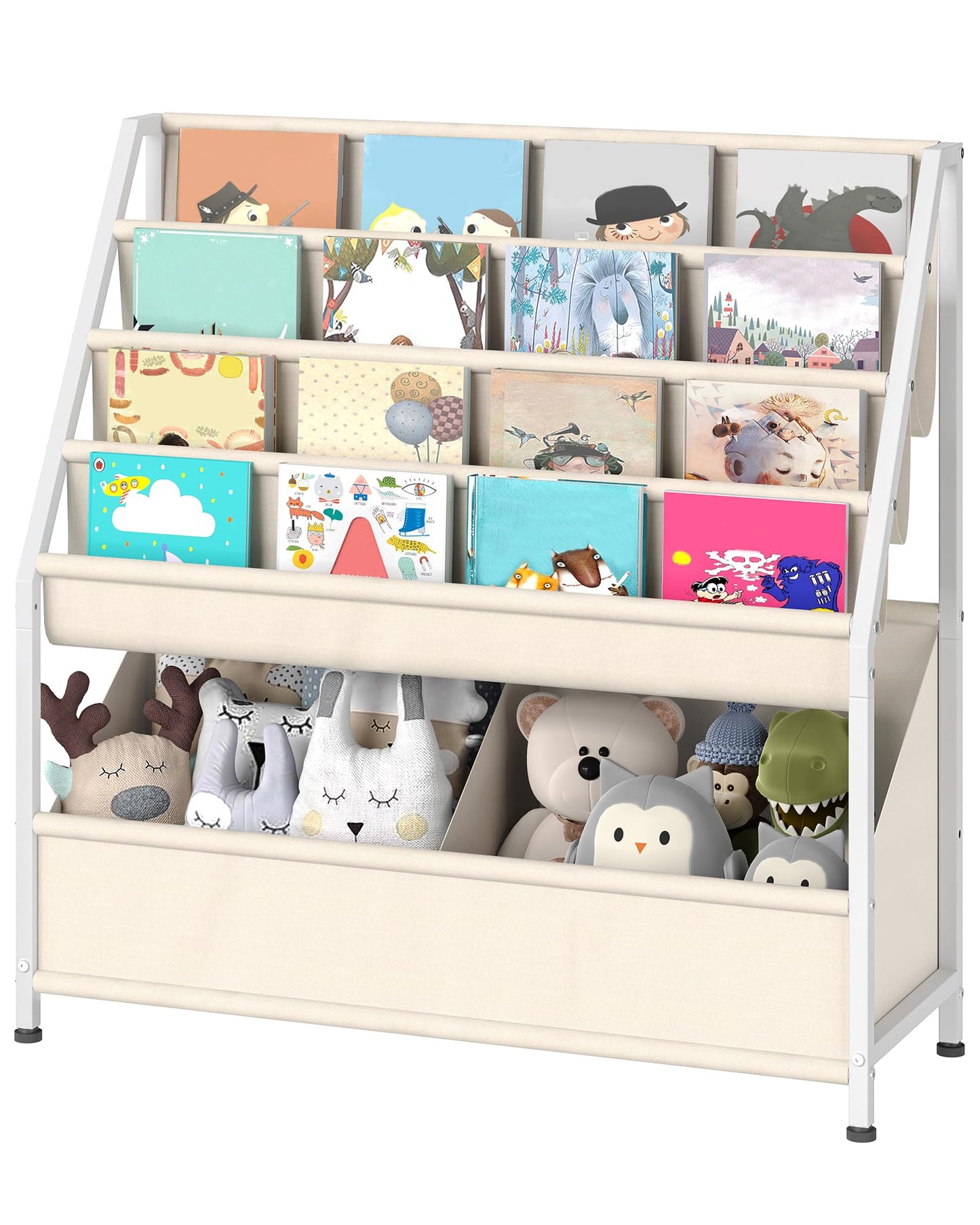 CHOEZON Kids Bookshelf, 4-Tier Bookshelf for Kids, Large Capacity Book and Toy Storage Organizer, Toddler Book Shelf for Kids Room, Nursery, Playroom, Beige TCW09WM