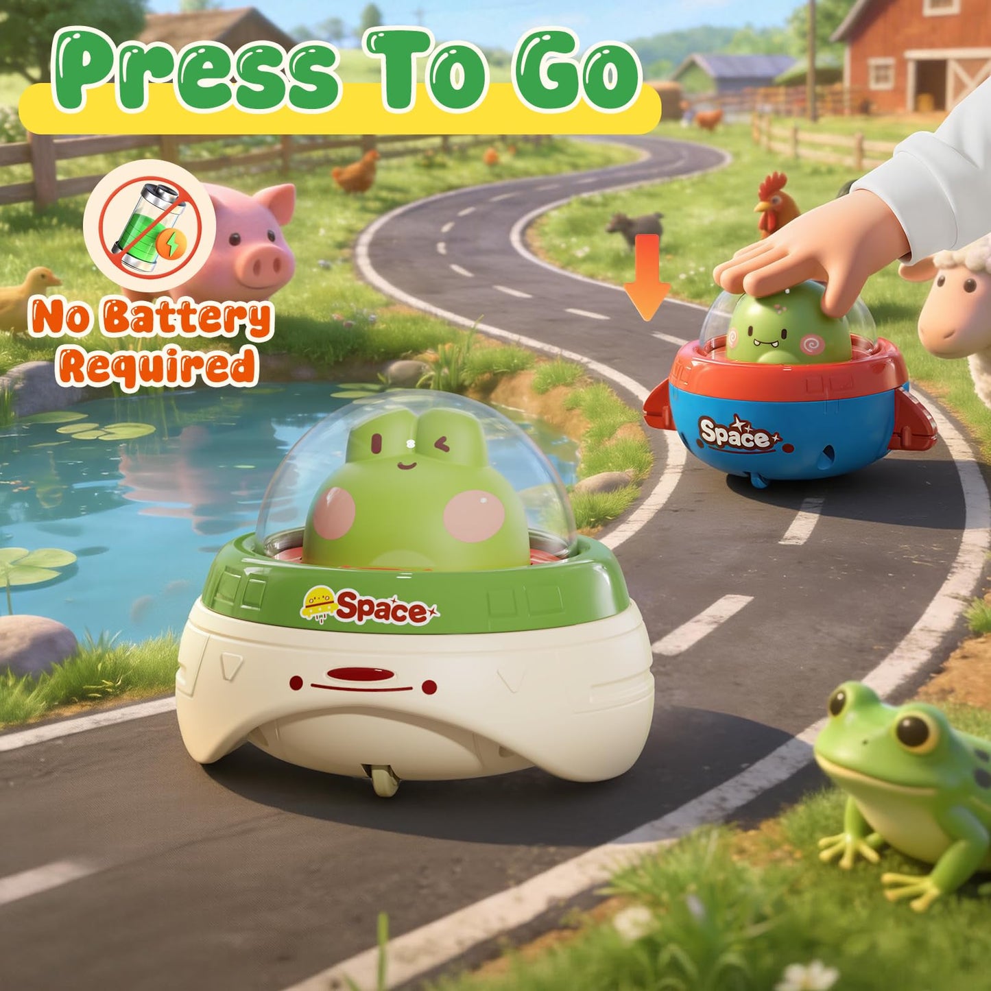 NUMBERFUN 4PCS Animals Car Toys for Toddlers 1-3,Press and Go Car Toys for Ages 0-2,Baby Toys 6-12-18 Months,Spaceship 1 Year Old Boy Toys,First Birthday Gifts Toddler Toys for 1 Year Old Boy & Girl