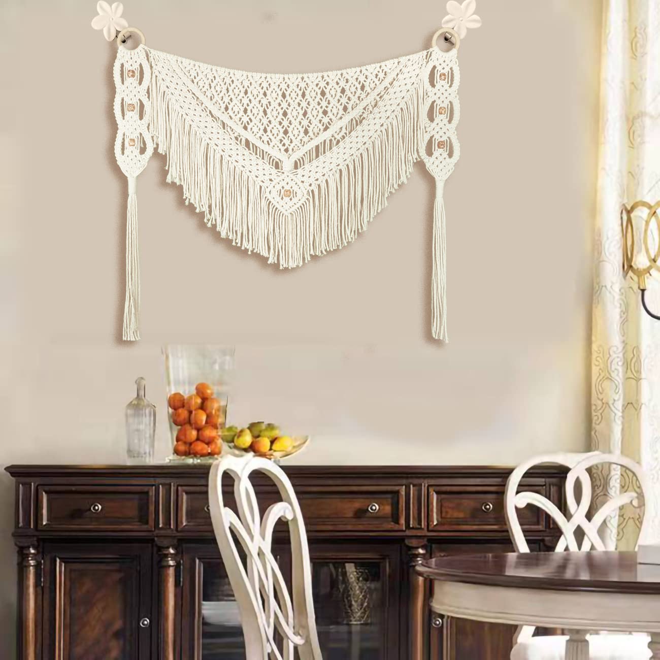 kiido Large Macrame Wall Hanging Boho Tapestry Curtain Fringe Woven Bohemian Wall Decor Home Decoration for Apartment Bedroom Living Room Gallery Baby Nursery-Blossom 35.4" W X 26" H