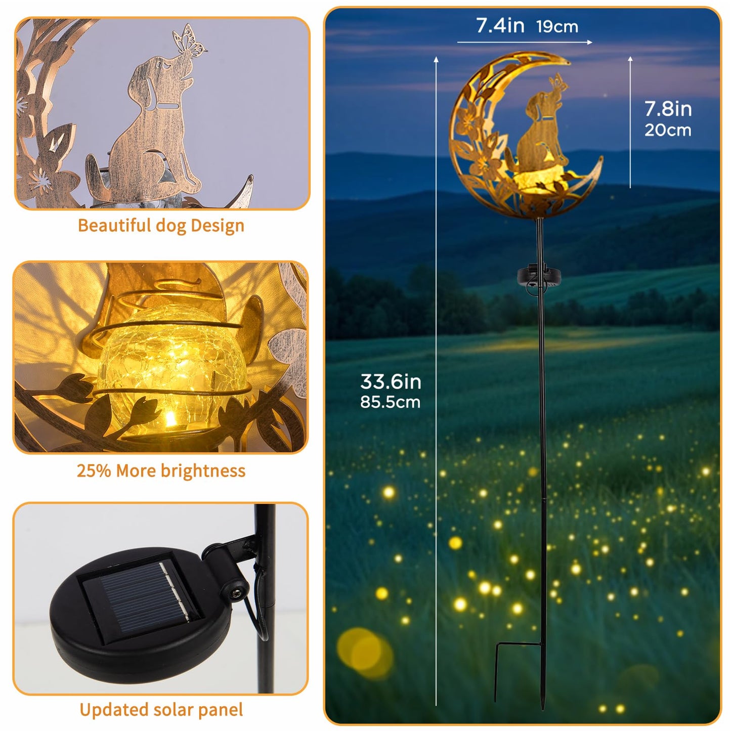 JOBOSI Solar Iron Art Flower Planting Moon Dog Waterproof Outdoor Solar Light for Garden, Yard, Patio Decor, Auto On/Off, Long-Lasting Battery, Unique Gift for Mom, Grandma, Christmas