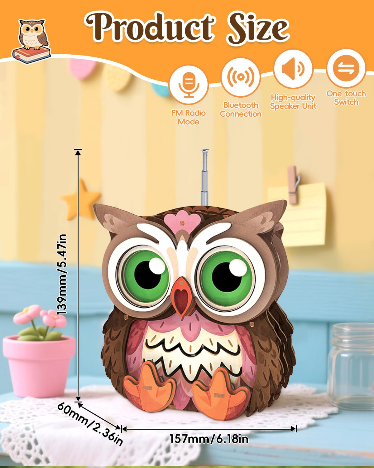 3D Wooden Puzzles for Adults, Big-Eyed Adorable Owl Bluetooth Speaker Model Kit, 3D Puzzles for Adults Room Home Decor DIY Craft Kit, Holiday Birthday Christmas Day Gifts for Men Women Teens
