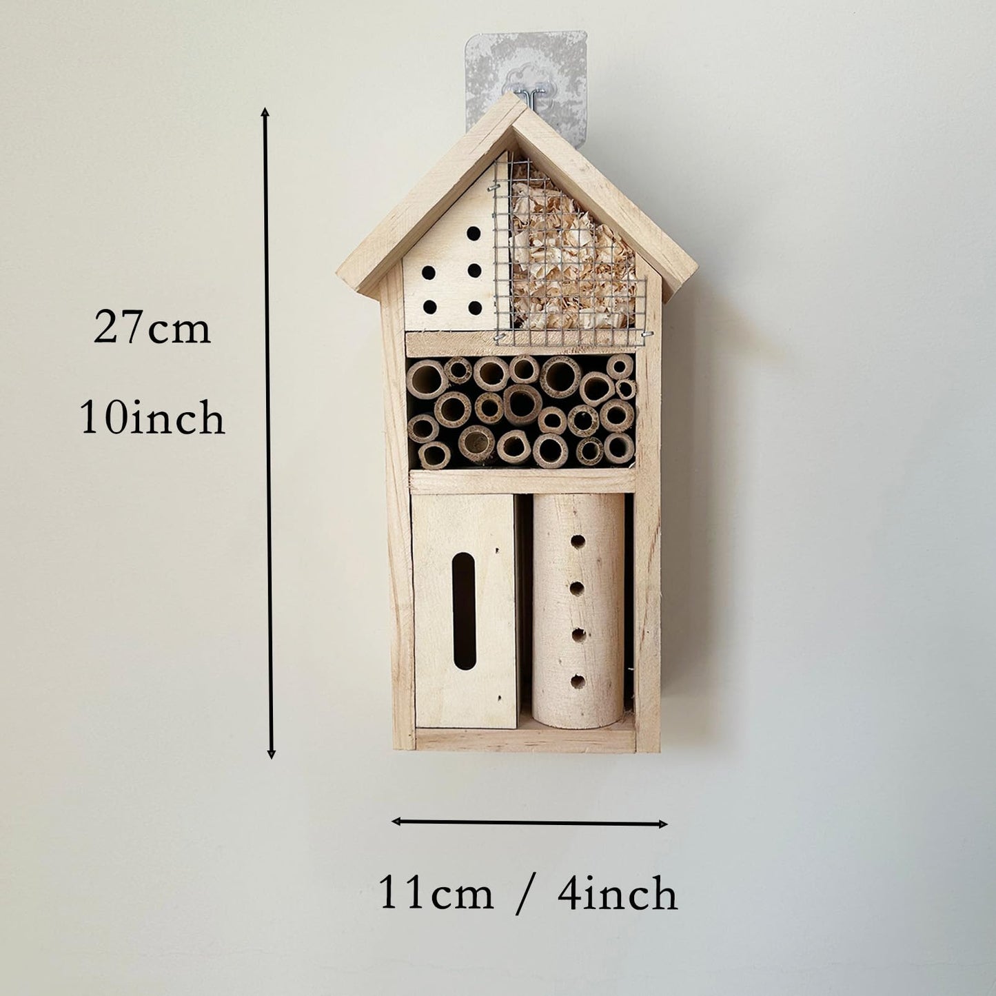 Wooden Insect Hotel for Garden - Bee House & Ladybug House, Pollinator Bug Hotel/Bug House to Attract Beneficial Garden Insects (Natural Wood Color)