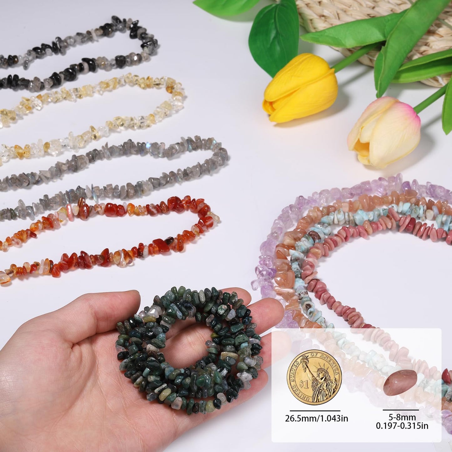 30in Red Agate Natural Chip Stone Beads 5-8mm About 230pcs, Irregular Drilled Orange Red Bead for Bracelets Jewelry Making Supplies for Adults, DIY Crafts.