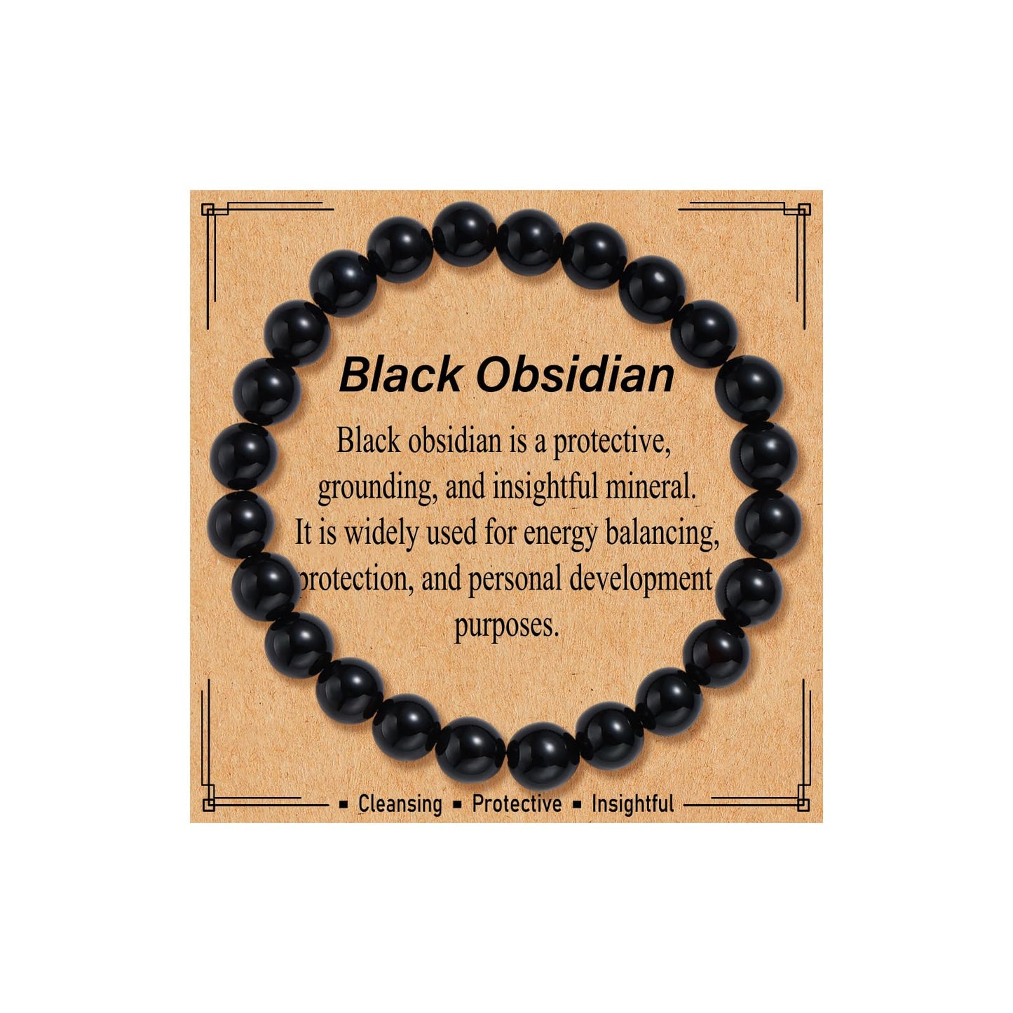 Kenailw Black Obsidian Crystal Beaded Bracelet for Women Gemstone Protection Bracelet Natural Stone Jewellery for Her Mum Daughter Niece Auntie Grandma Birthday Gifts