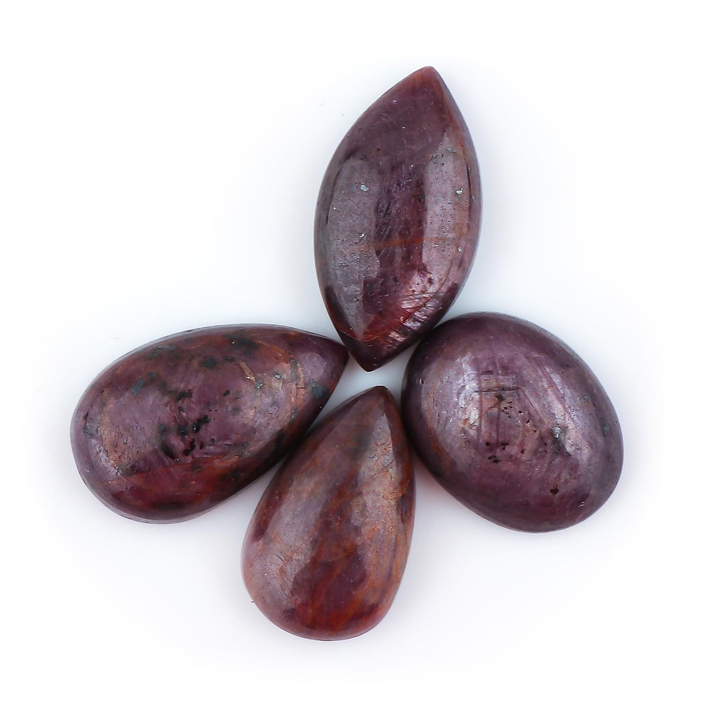 CRYSTALINES 4pcs, Wholesale Natural Red Sapphire Gemstones, Bulk Flatback Cabochon for Jewelry Making, Polished Stones, DIY Supplies, Birthstone Healing Crystals, Wire Wrapping, Gem Collection
