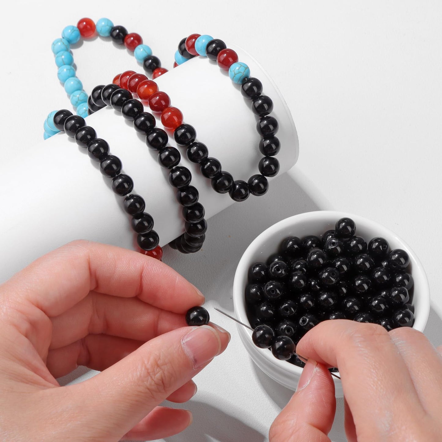 Risyfjew 100PCS 8mm Natural Black Obsidian Beads Gemstone Round Loose Beads for Jewelry Making Chakra Crystal Stone Beads for Bracelets Necklace Earrings Making Supplies (100pcs/Strand)