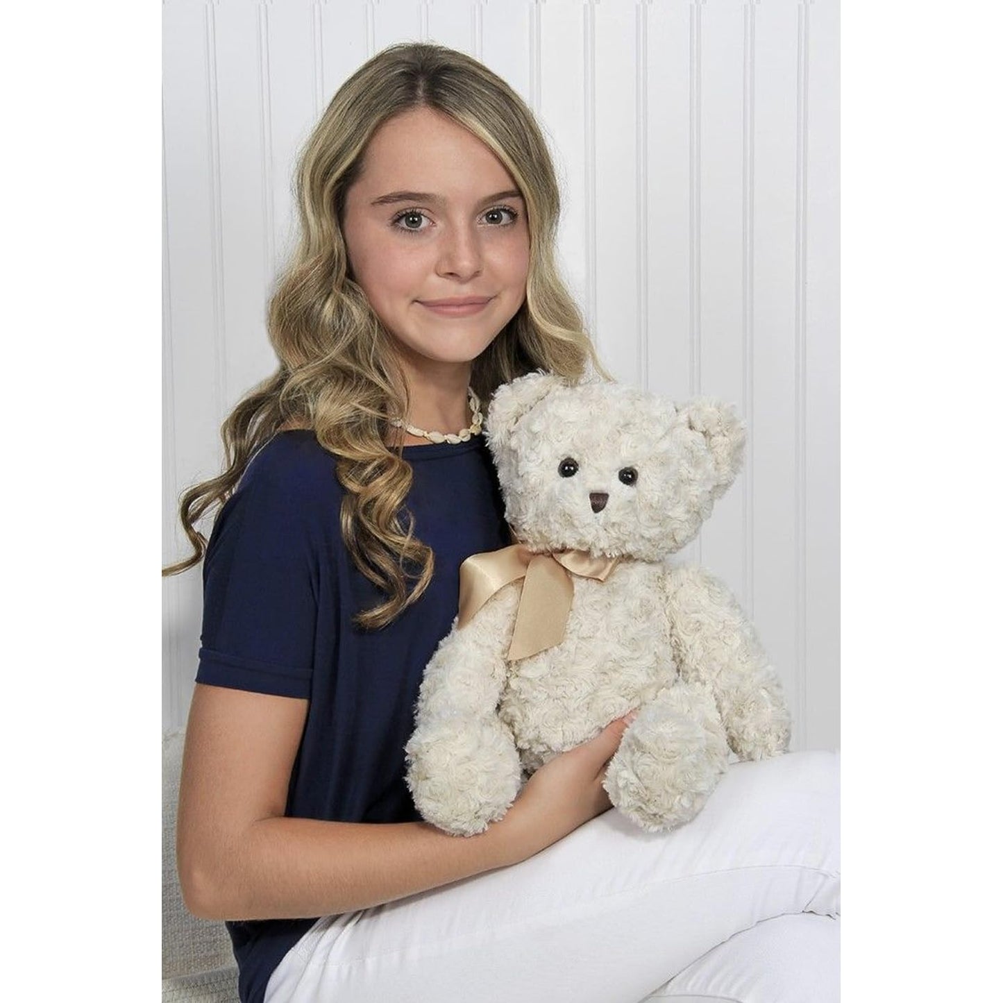 Bearington Huggles Creamy White Teddy Bear Stuffed Animal Toy - 16" Soft-Fur Teddy Bear Plushies with Satin Bow - Cuddly Stuffed Bears Plush Gift for Birthday, Anniversary, Holiday, or Graduation