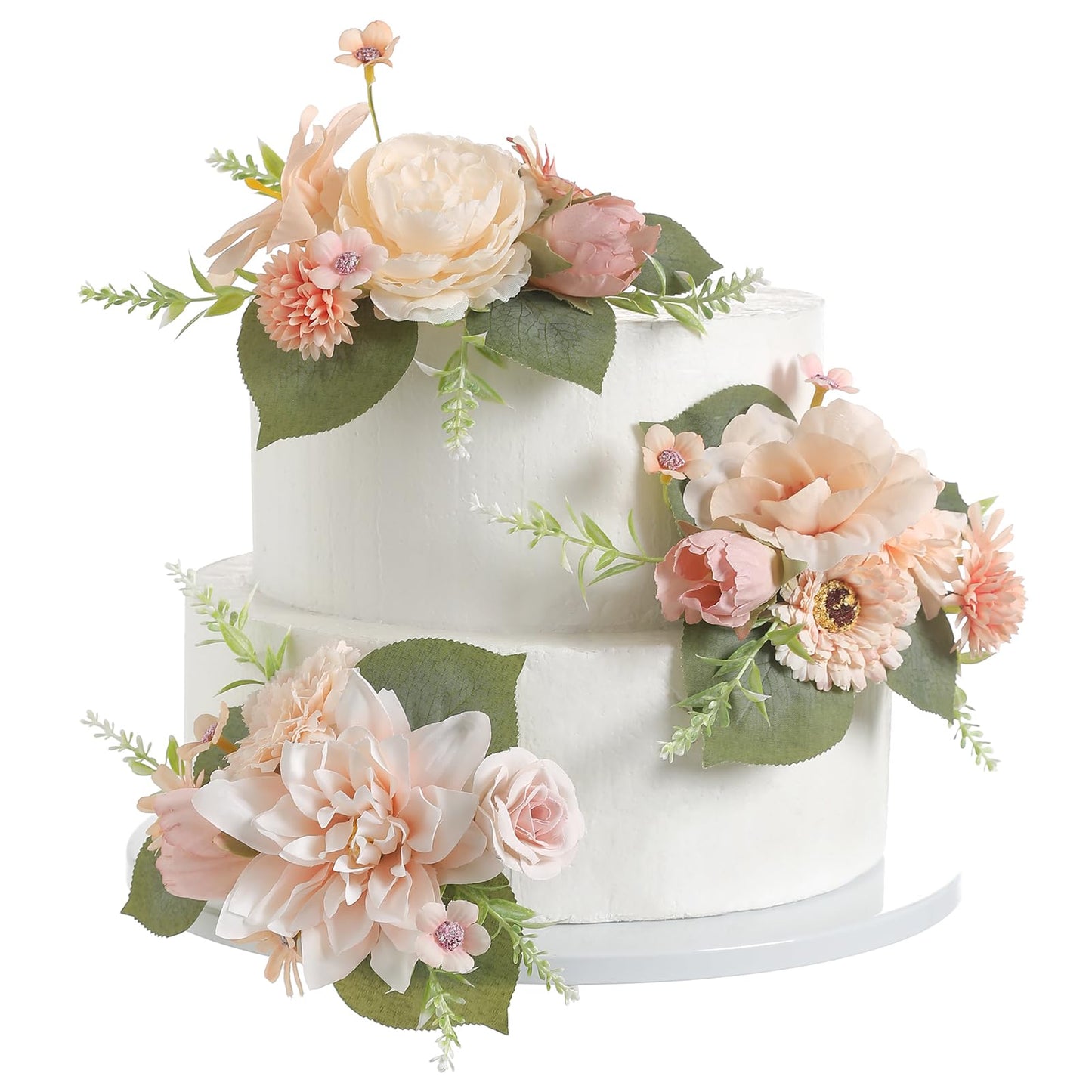 RUIDKUN Cake Toppers Flowers,3 Pieces Hand-made Silk Flowers Cake Decorations for Birthday Baby Shower Wedding Valentine's Day Celebration Boho Party Supplies (Champagne)