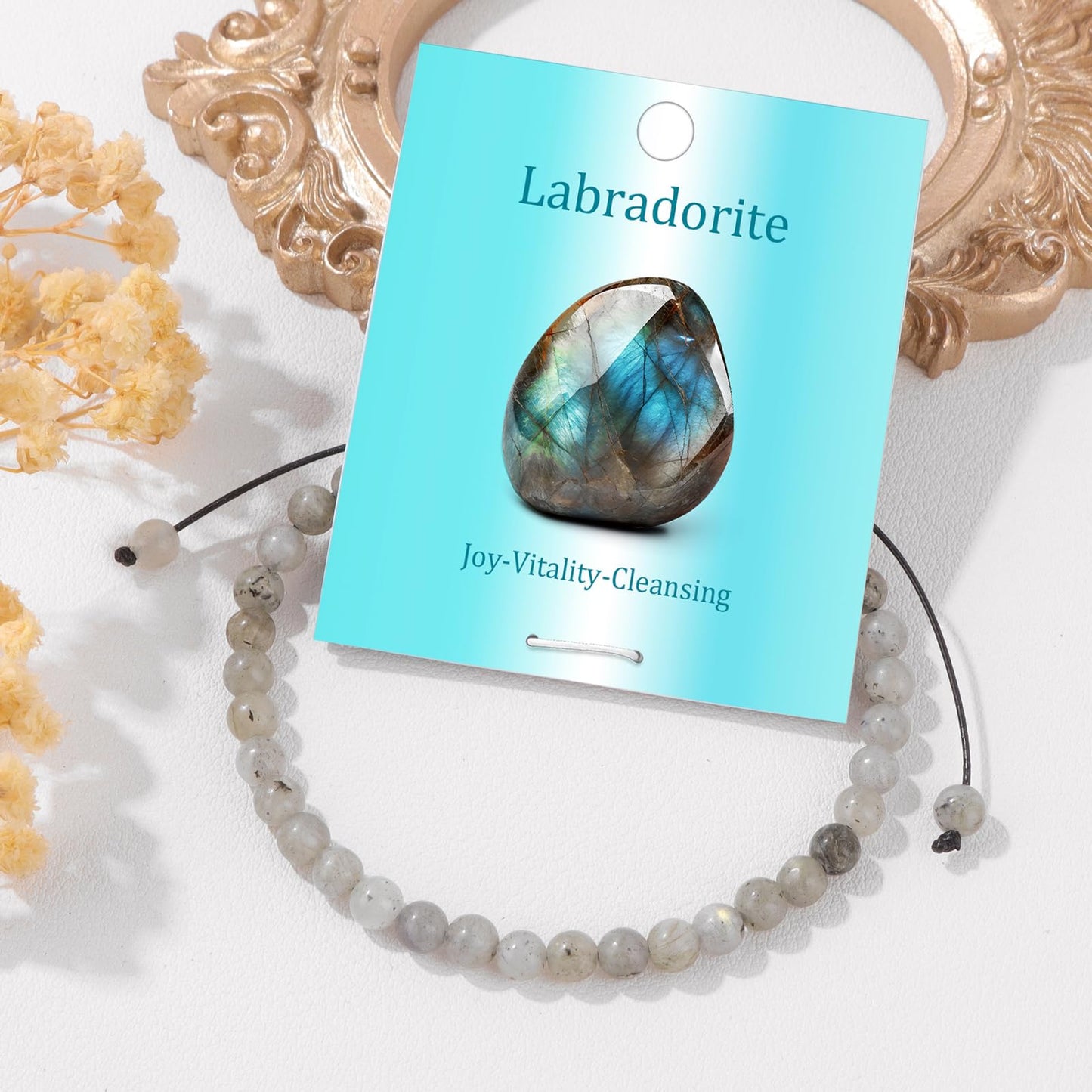 Pendlixy Adjustable 4mm Labradorite Natural Small Gemstone Beaded Bracelet Gravel Beads Crystal Healing Bracelet for Women Reiki Spiritual Jewelry Gifts