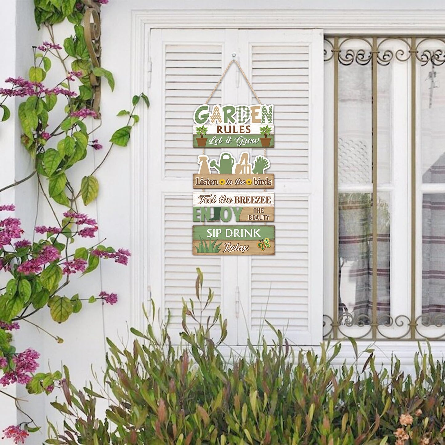 IARTTOP Garden Rules Hanging Sign Let It Grow Wooden Plaque Garden Home Decor Farmhouse Welcome Door Signs for Porch Yard Gardening Shed Decorations 10x18.4Inch Gifts for Plant Lovers