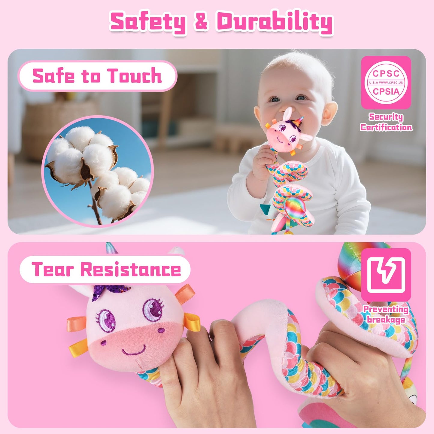 Car Seat Toys for Infants 0-6 months, Spiral Hanging Crib Stroller Activity Toys with Rattles, Baby Car Seat Accessories Toy for Developing Sensory & Motor Skills, Ideal Gift for Newborn Infant