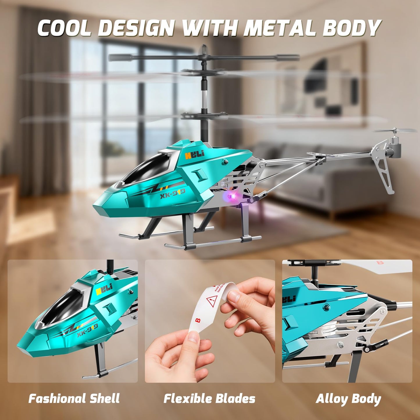 XIKOTEC Remote Control Helicopter, RC Helicopter Toy for Kids, 2.4GHz RC Plane with LED Lights, RC Flying Toy, Easy to Fly Indoor/Outdoor, Gifts Toys for Kids Beginners 8+ (Blue)