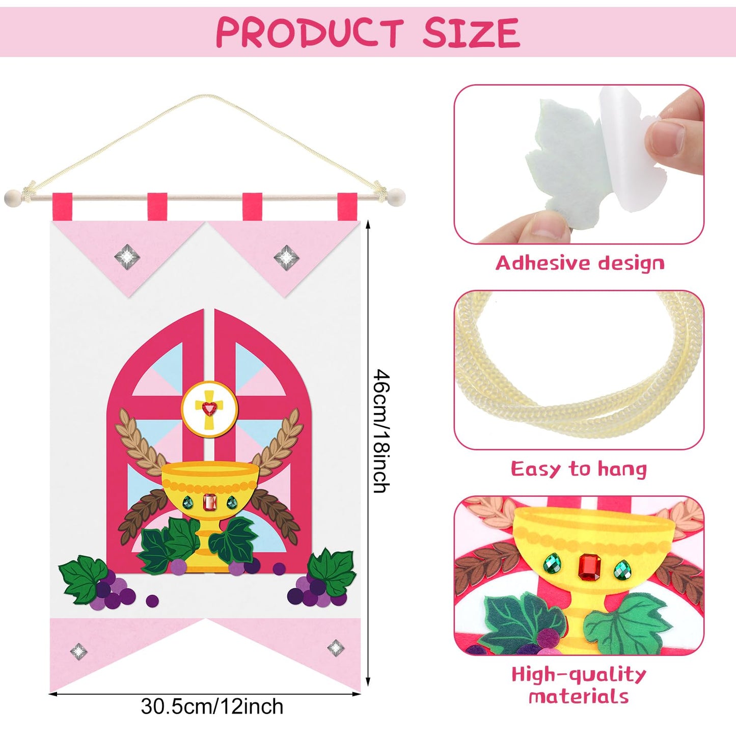 HunnmingRe First Communion Banner Kit for Girls and Boys, 12 x 18 Inches 1st Holy Communion Banner Kits Felt Catholic Gifts for Sunday School DIY Arts and Crafts(Stylish)