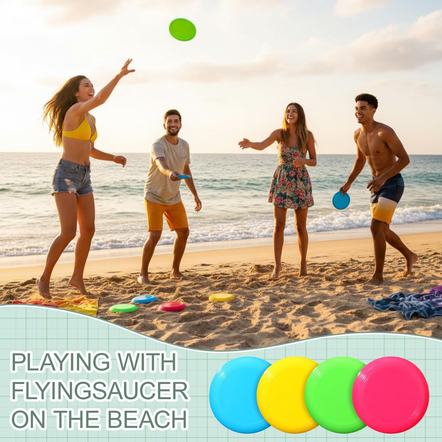 Hiboom Kids Flying Discs 3.4 Inch Mini Flying Disks Bulk Flyer Toy for Outdoor Pets Dog Yard Lawn Games Party Kindergarten Teaching Favors, 4 Colors (12 Pcs)