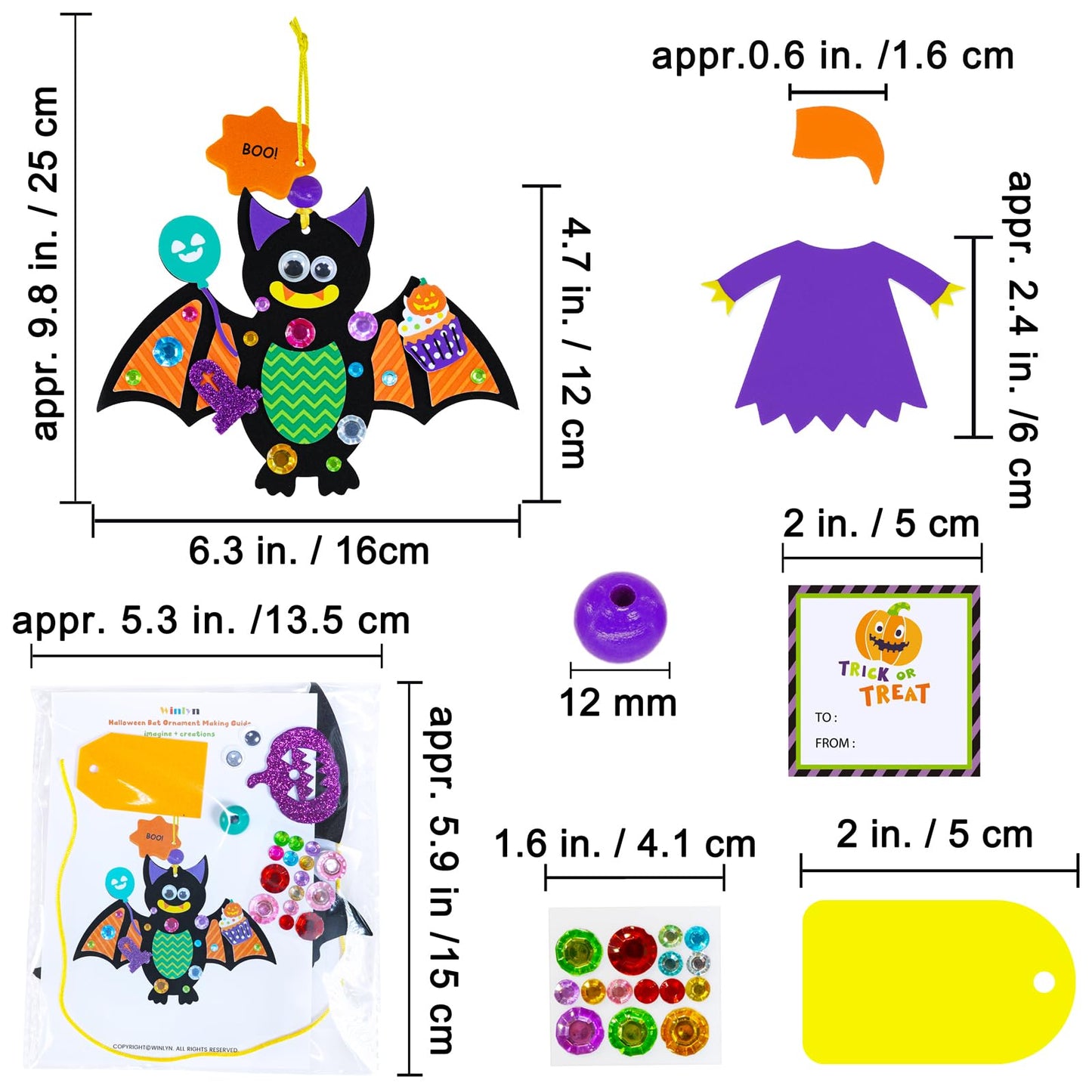 Winlyn 24 Sets Halloween Craft Kits Individual Fall Crafts DIY Bat Ghost Monster Witch Skeleton Frankenstein Ornaments Foam Halloween Arts and Crafts for Kids Holiday Classroom Activities Party Favors