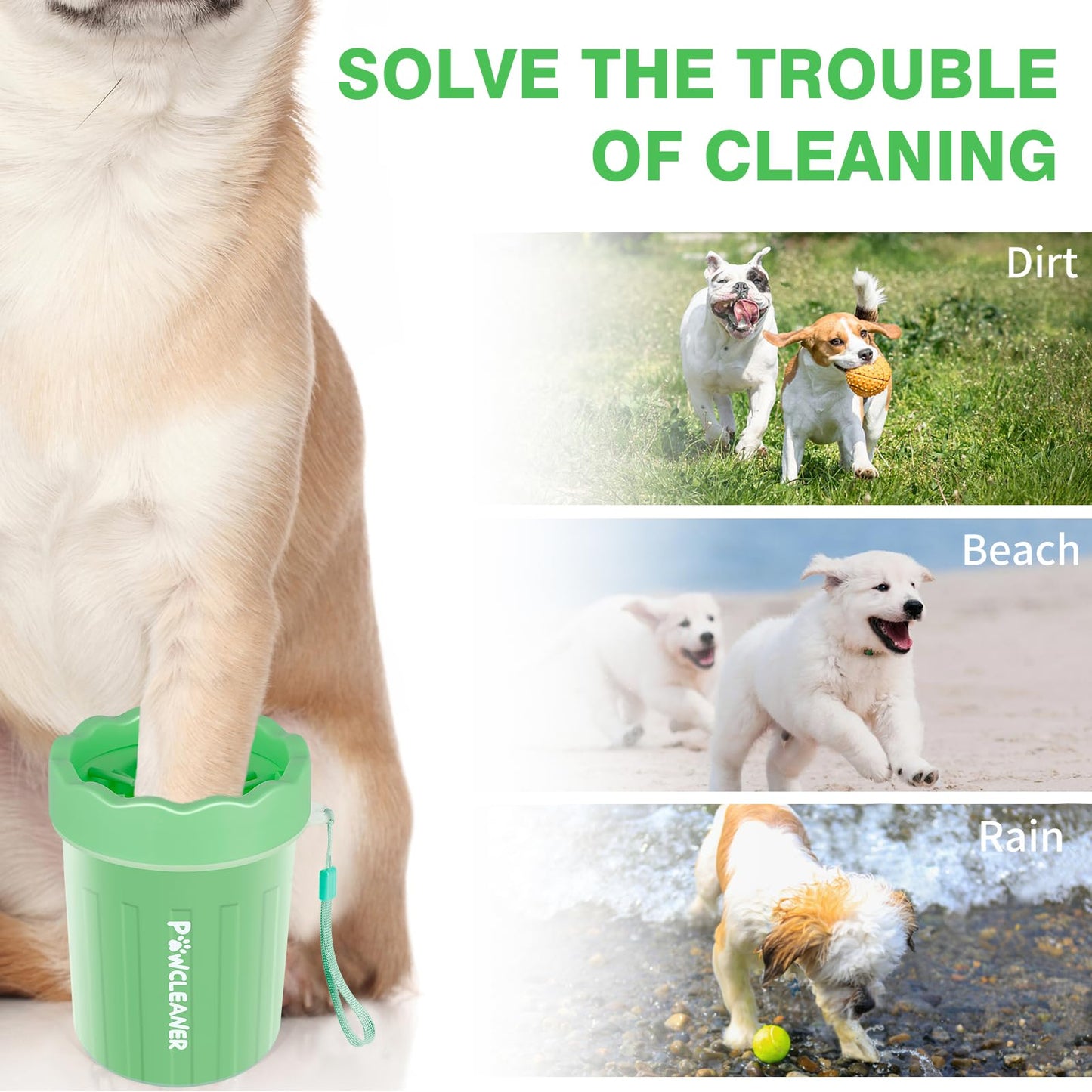 Professional 7 in 1 Dog Paw Cleaner for Dogs & Cats - Includes 1 Portable Paw Washer, 1 Bath Brush, 2 Dog Toothbrushes and 3 Absorbent Towels Note: Fits Paws up to 2 Inches Wide (Small, Light Green)