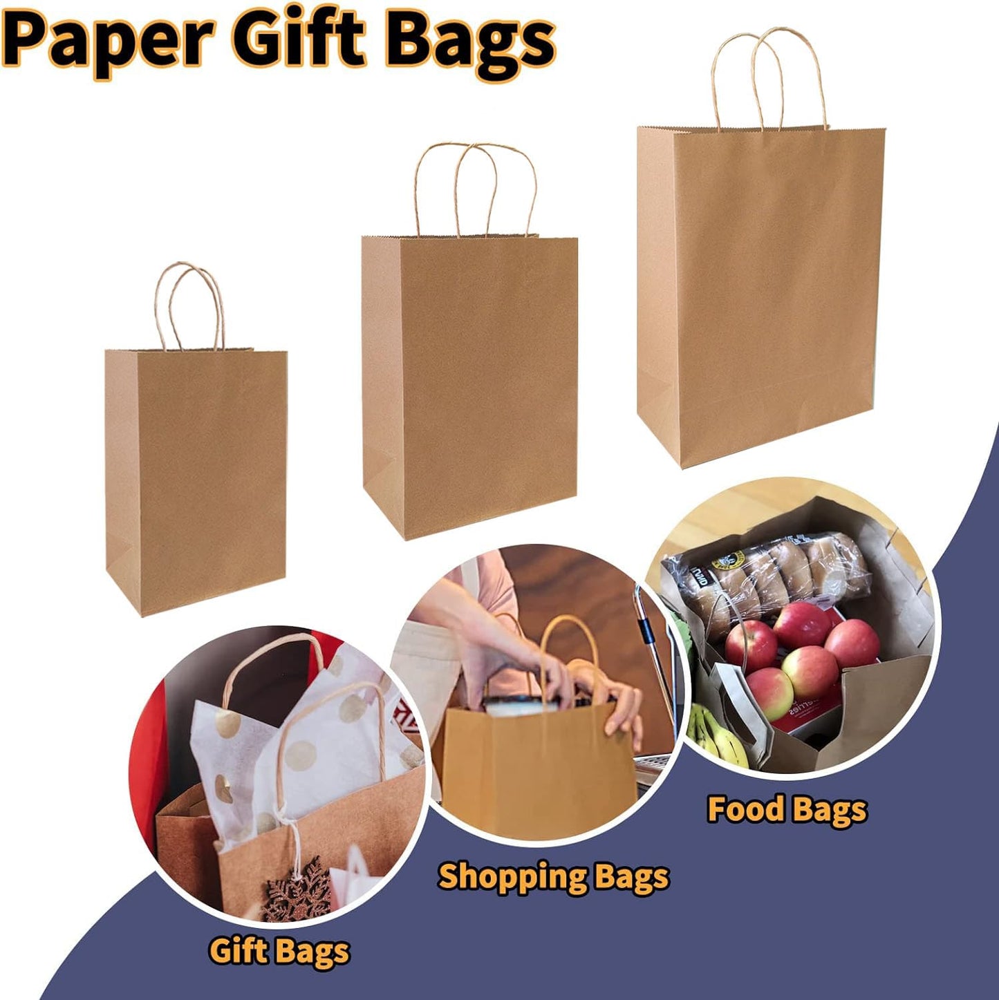FACEBAG 90-Pack Brown Kraft Paper Bags with Handles Bulk, Assorted Sizes Gift Bags，Grocery，Retail，Party，Birthday，Shopping，Business，Goody，CraftMerchandise Take Out Sacks