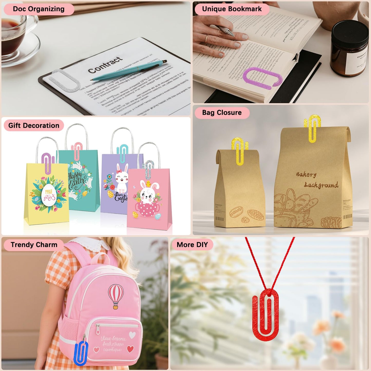 12 Pcs Jumbo Acrylic Paper Clips, 4"x2" Large Plastic Paper Clips, Bright Colors, Classroom & Office Supplies, Back to School Gifts for Teachers & Students, Desk Org & DIY Charms & Accents & Bookmarks