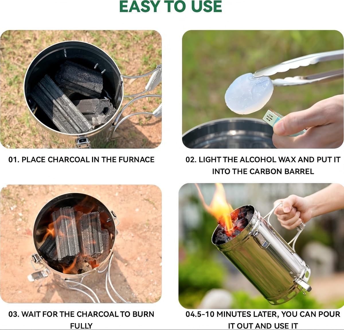 mocampro Stainless Steel Charcoal Chimney Starter | BBQ Chimney Starter for Charcoal Grill and Barbecues, Compact Outdoor Cooking BBQ Tools Accessories