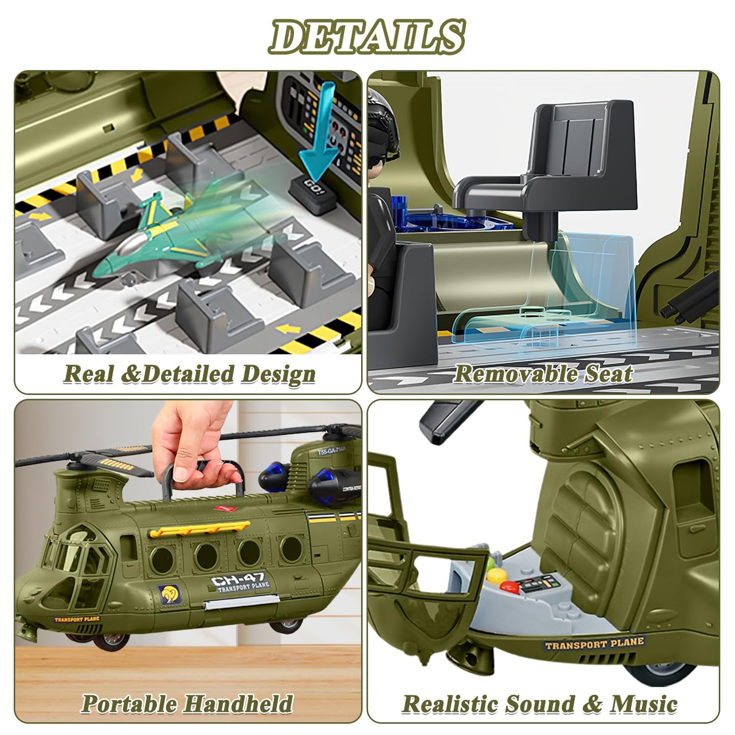 Yiwsnust Military Helicopter Toys Set with Light - Friction Powered Transport Helicopter Toy with Army Tanks, Airplanes, Mini Cars - Army Toys Military Playset Christmas Birthday Party Gifts for Kids