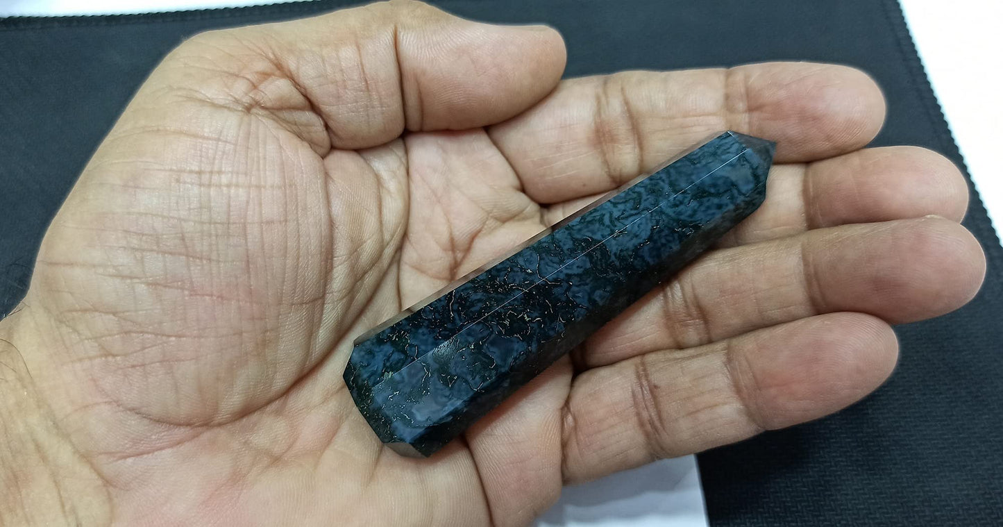 WholesaleGemShop 3 Inch Moss Agate Gemstones Obelisk Tower Jumbo Facet Aura Rock Crystal Natural Polished Earth Wand Spirit