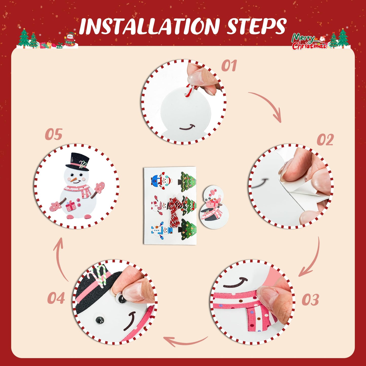 28°C 27 Sets Christmas Crafts Winter Arts and Crafts DIY Christmas Trees Snowmen Santa Claus Christmas Foam Stickers Tree Ornaments for Home Classroom Activities Party Favors Supplies