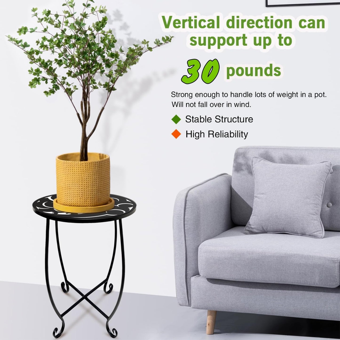 Kaesithar 2 Pack 15 Inch Tall Plant Stands Outdoor Indoor, Metal Side Tables for Patio, Weather Resistant Flower Pot Racks with Swirl Pattern, Black End Table Set for Garden Balcony