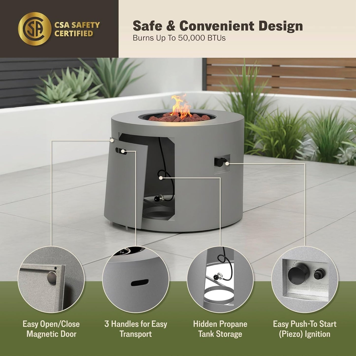 32" Smokeless Propane Fire Pit Table with Lid, Alloy Steel Round Outdoor Patio Dining Firepit 50,000 BTUs, Lava Rocks, Weatherproof Cover, CSA Safety Certified, for Wooden Deck, Backyard Pool, Grey