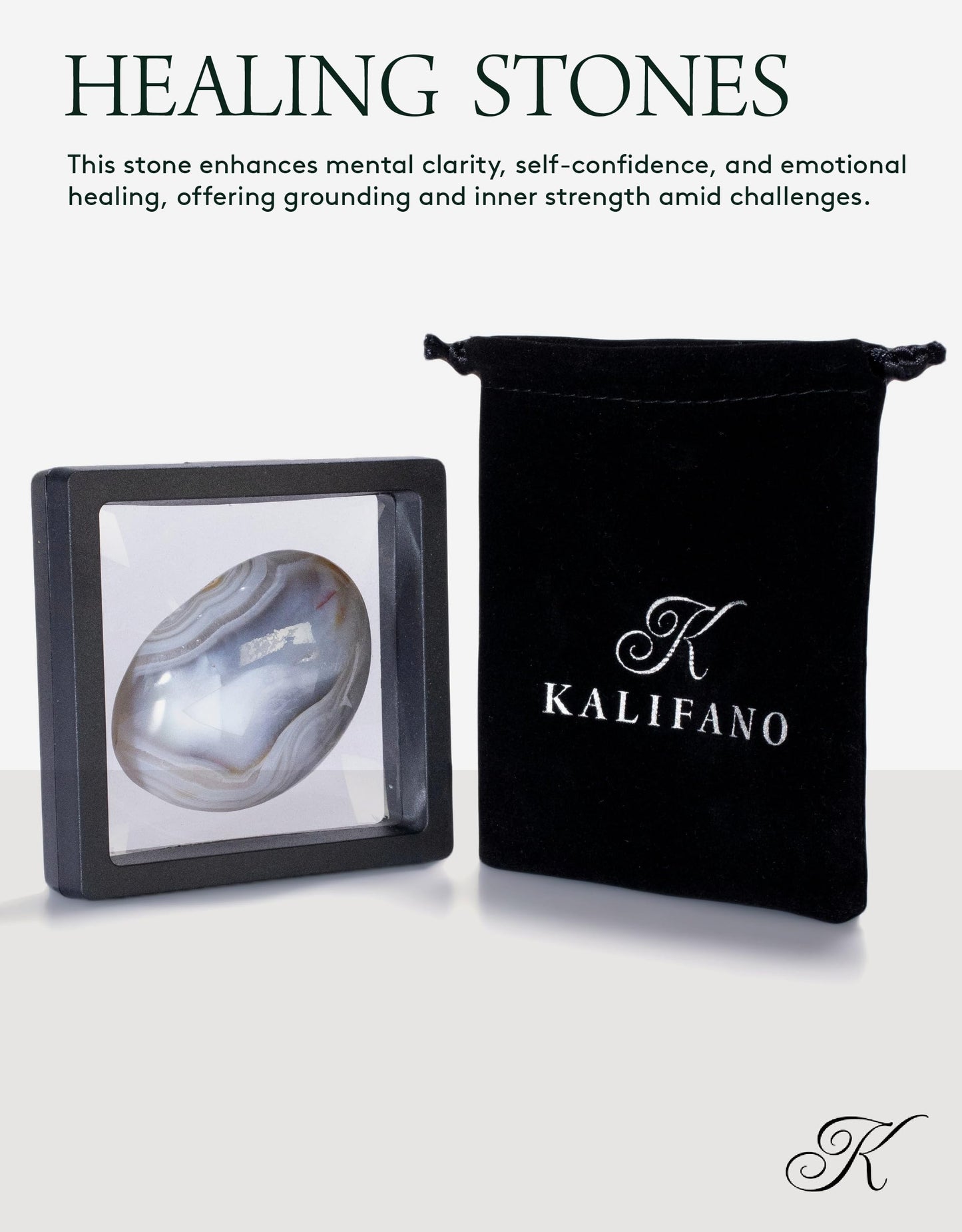 KALIFANO Palm Stone with Healing & Calming Effects - AAA+ Grade High Energy Worry Stone with Information Card - Reiki Crystal Used for Courage (Family Owned and Operated) (Agate)