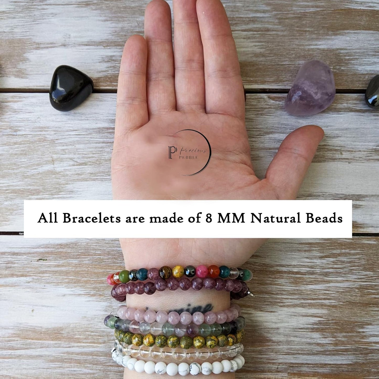 PRECIOUS PEBBLE Soul Mate Men's & Women's Bracelet – Rhodonite, Rose Quartz & Garnet Gemstone Beads Adjustable Bracelets for Men, Women, Connection, Inner Harmony & Thoughtful Gifting, 8mm Beads