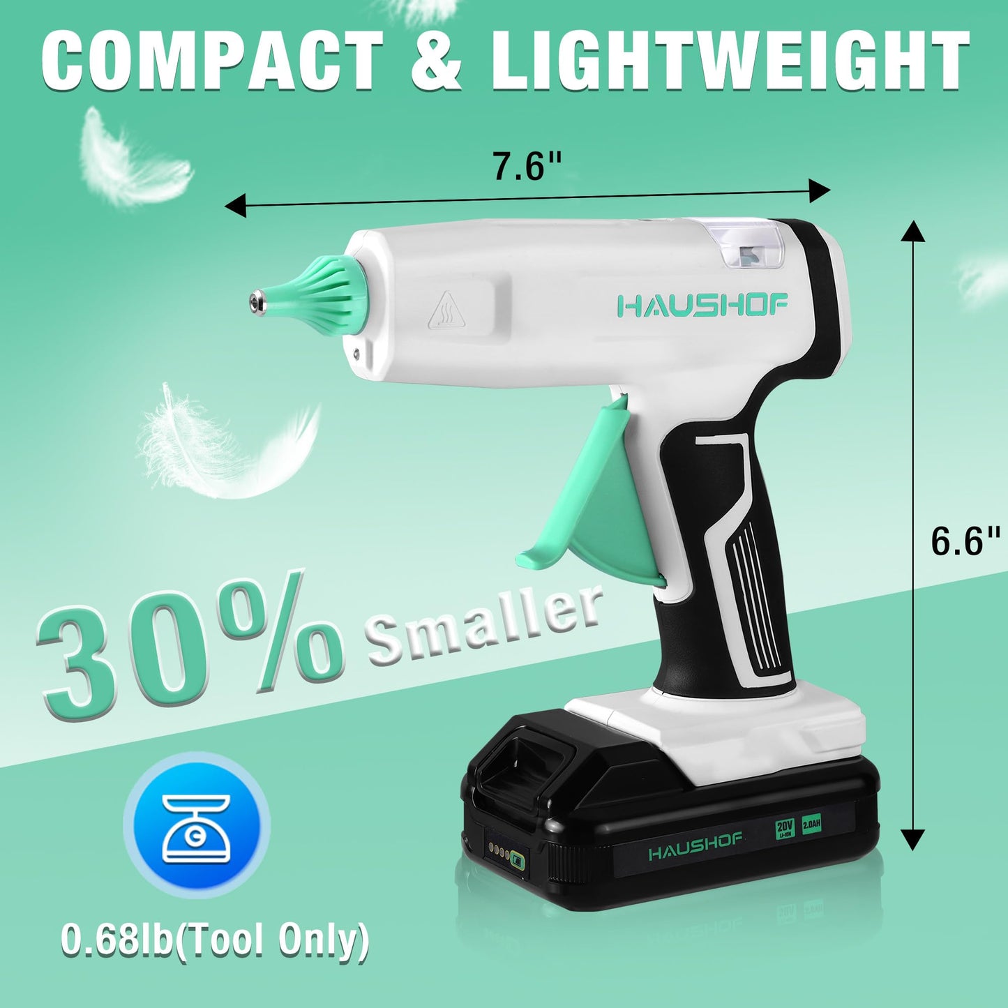 HAUSHOF Cordless Hot Glue Gun, 20V Glue Gun with 20 PCS Full Size Sticks, Drip-Free Fast Preheating Glue Gun Kit for DIY & Crafts, Repair and Construction, Rechargeable Battery and Charger Included