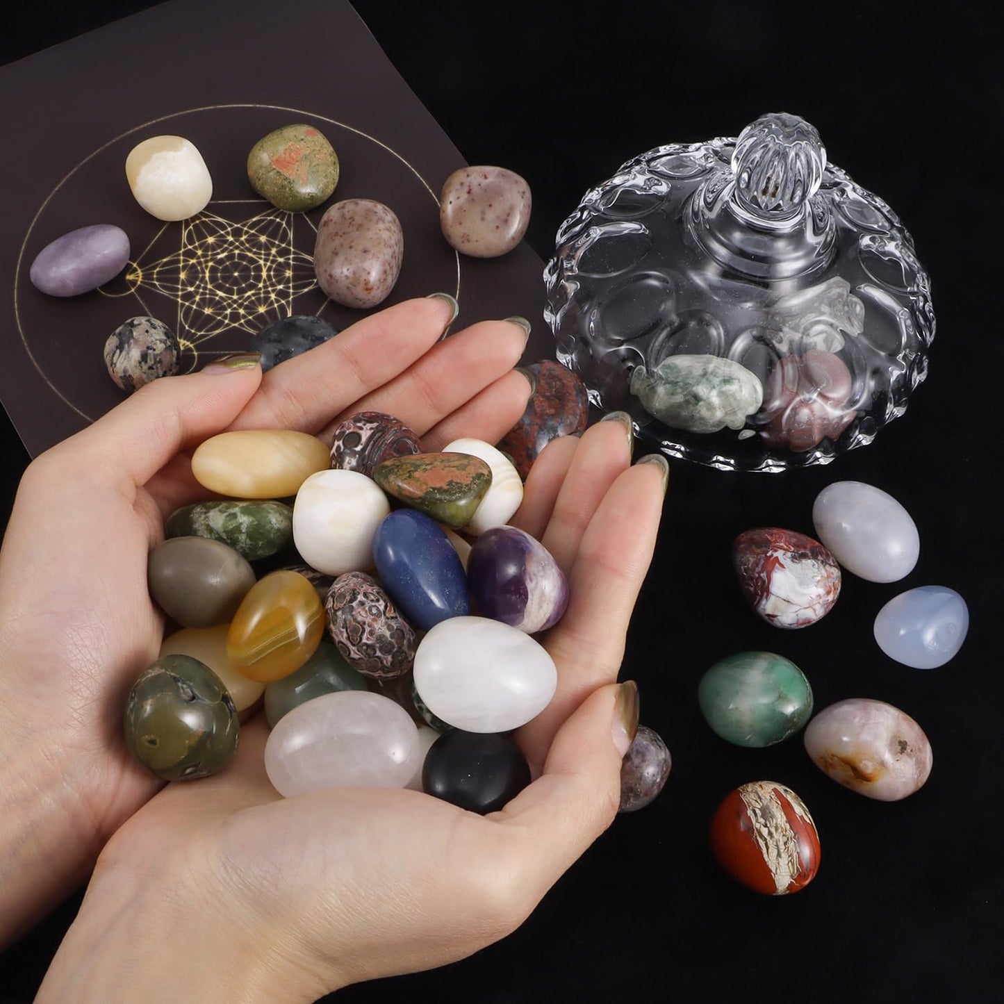 Polished Mixed Healing Crystal Stones Set, 1LB Handpicked Tumbled Rocks Gemstones for Energy Reiki, Meditation, Vase Filler Landscape, Bottom Decoration, Home Decor