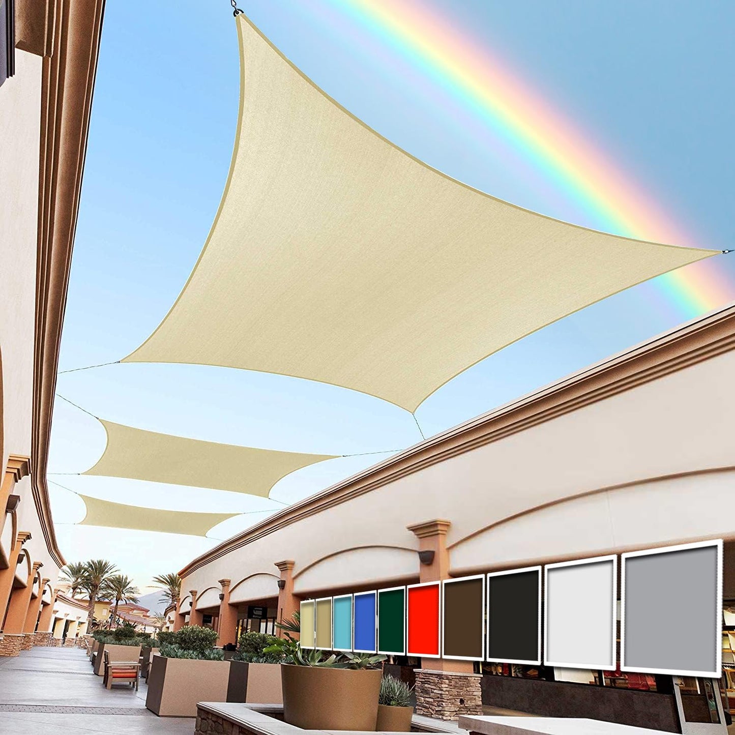 Royal Shade 12' x 20' Beige Rectangle Sun Shade Sail Canopy Outdoor Patio Fabric Screen Awning RTAPR1220 - UPF50+ 95% UV Blockage, Heavy Duty, Water & Air Permeable (We Make Custom Size)